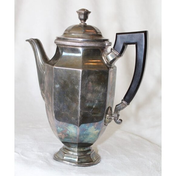 Antique Christofle France silver plated pitcher hot water wood handle art Deco - Picture 8 of 12